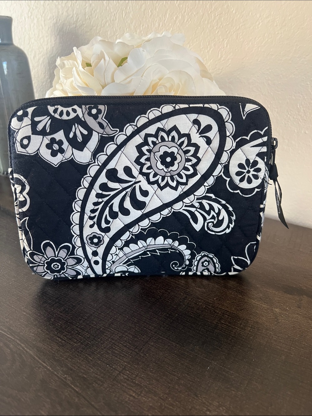 Vera Bradley Black & White Paisley Quilted Cosmetic Pouch - Picture 2 of 6